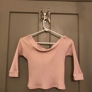 Topshop off the shoulder long sleeve pink shirt